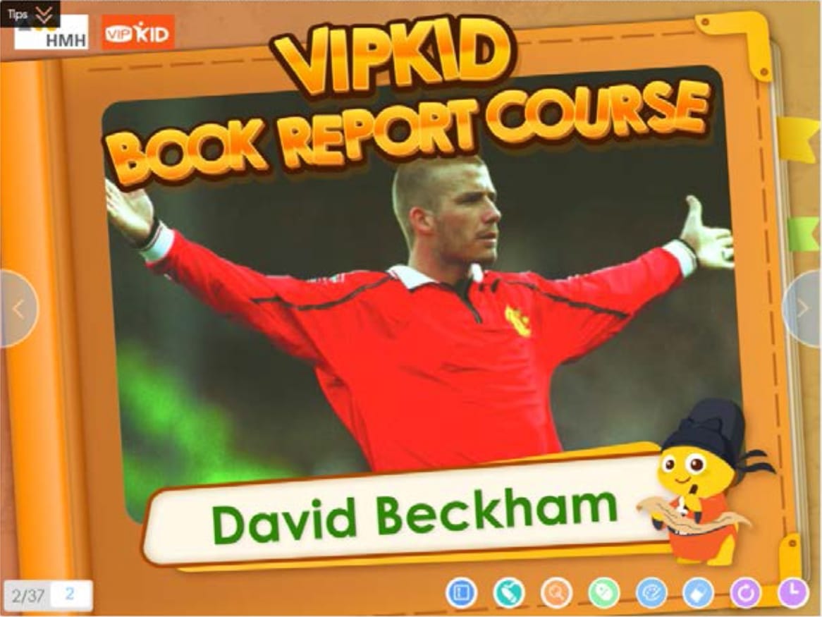 Vipkid lesson plans course offering K-12 teaching resources and book report instruction by David Beckham.