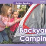 A picture of two girls camping in a tent with the title "backyard camping" is a great resource for K-12 lesson plans.