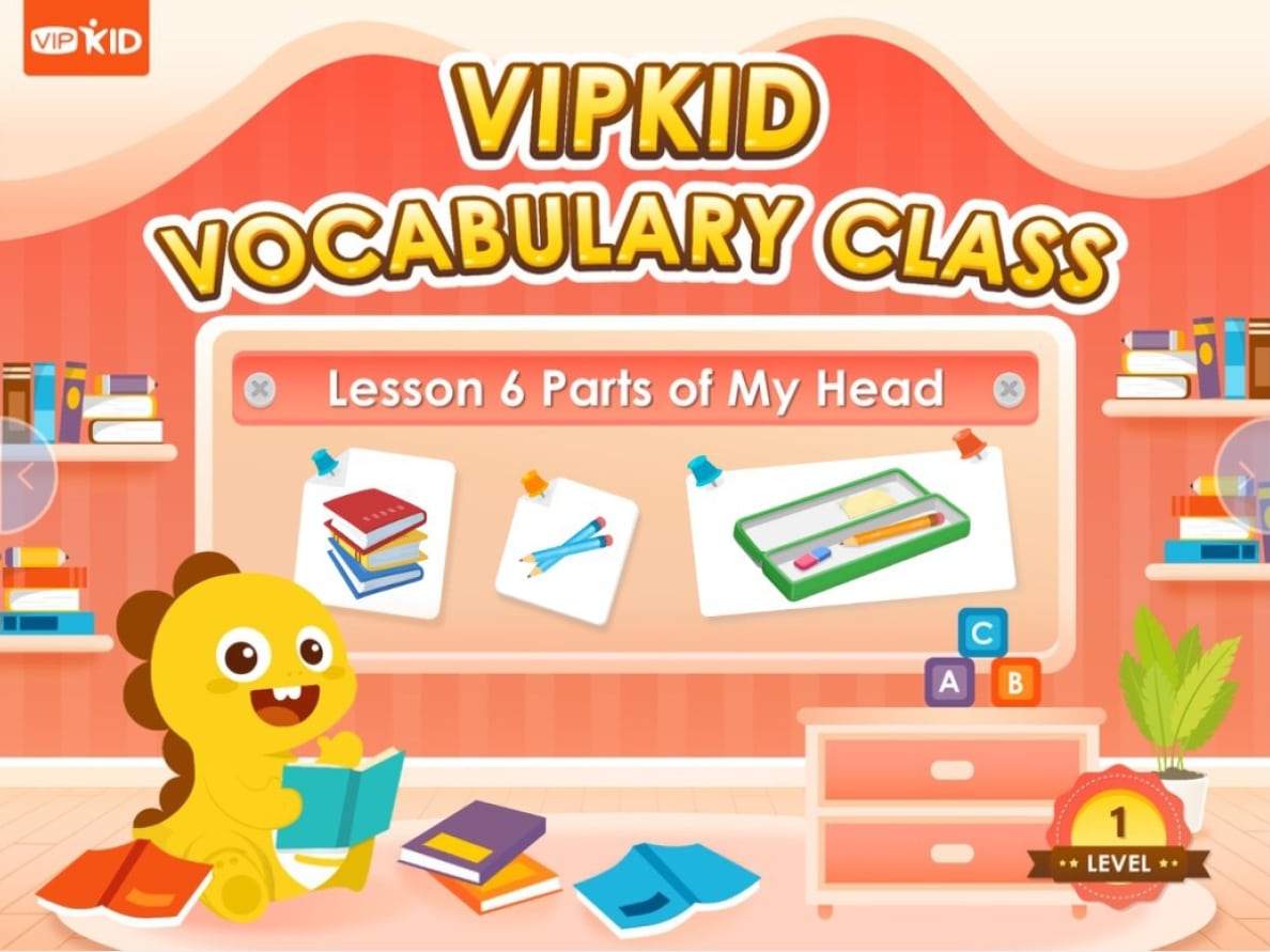 VIPKid is offering a vocabulary class for K-12 students, where a teacher will teach the parts of my head in lesson 8.